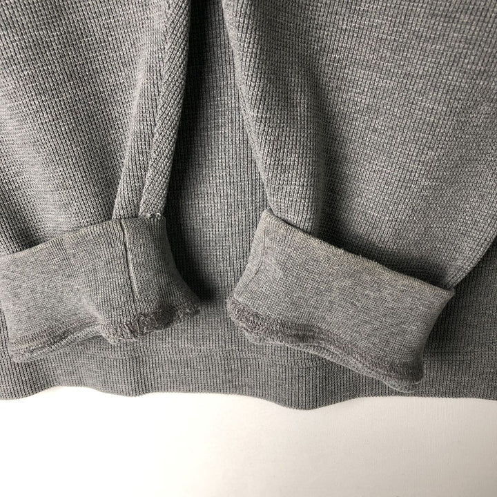 2000'S Eddie Bauer Henley Neck Hooded Thermal Long-Sleeve T-Shirt (Waffle Knit) - Men's Size L (approx.) cotton gray type Vintage Second Hand