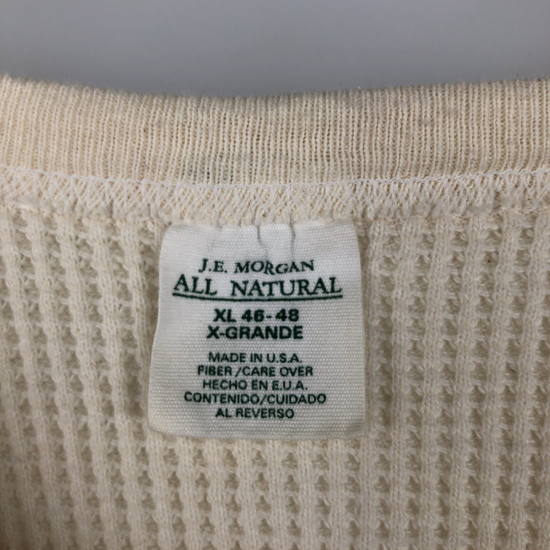 JE MORGAN Thermal Long-Sleeve T-Shirt, Waffle Pattern, Made in USA, Men's Size XL (equivalent) cotton ivory Vintage Second Hand