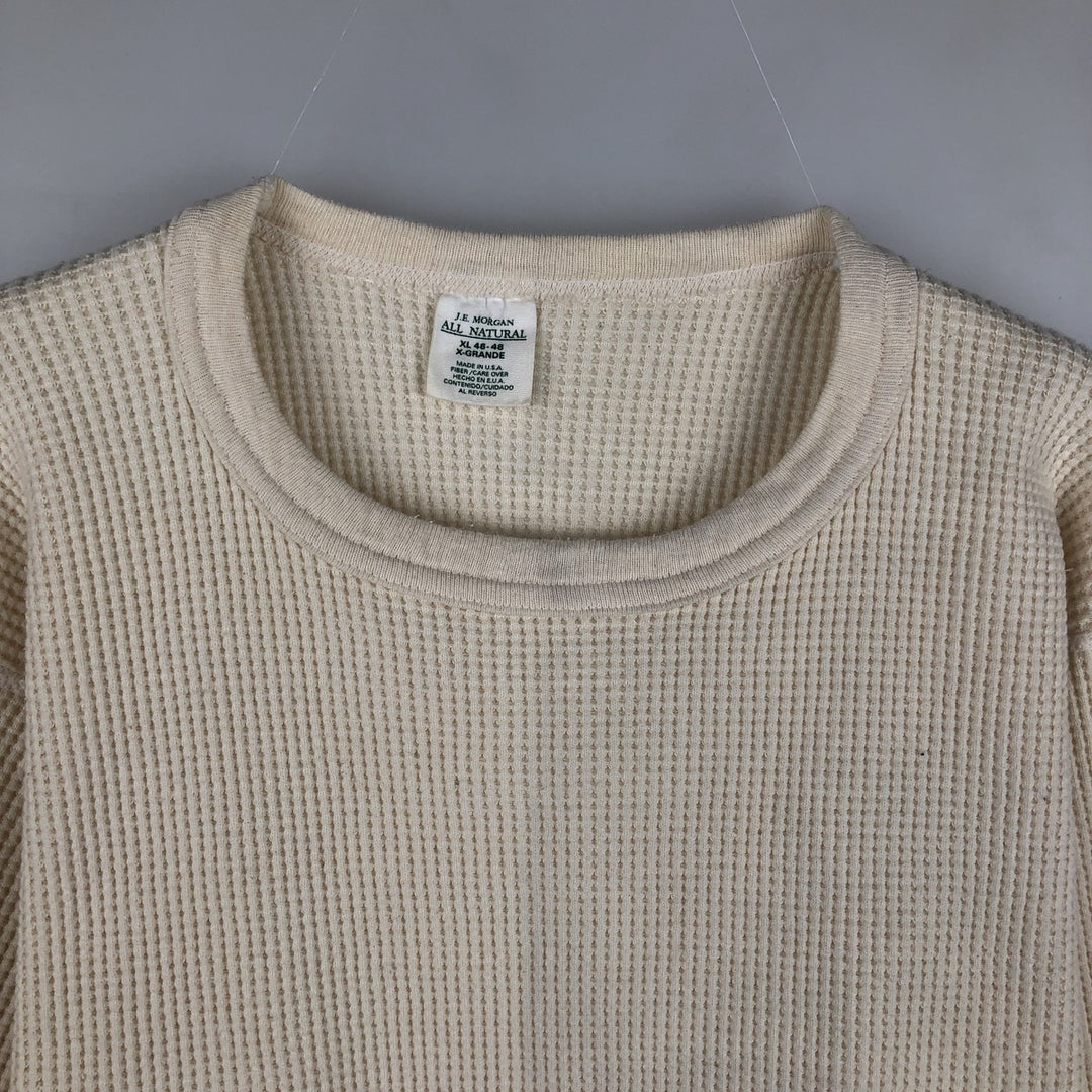 JE MORGAN Thermal Long-Sleeve T-Shirt, Waffle Pattern, Made in USA, Men's Size XL (equivalent) cotton ivory Vintage Second Hand