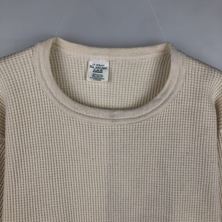 JE MORGAN Thermal Long-Sleeve T-Shirt, Waffle Pattern, Made in USA, Men's Size XL (equivalent) cotton ivory Vintage Second Hand
