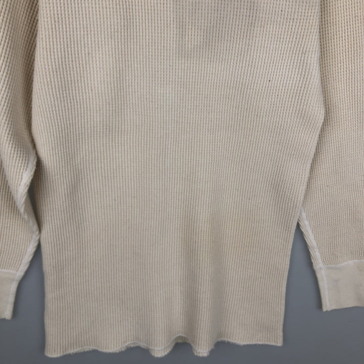JE MORGAN Thermal Long-Sleeve T-Shirt, Waffle Pattern, Made in USA, Men's Size XL (equivalent) cotton ivory Vintage Second Hand