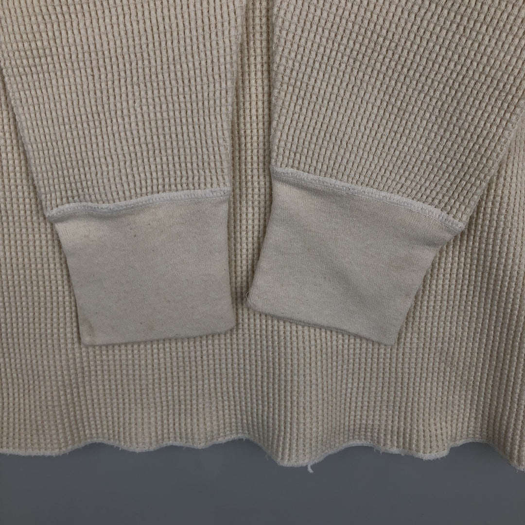 JE MORGAN Thermal Long-Sleeve T-Shirt, Waffle Pattern, Made in USA, Men's Size XL (equivalent) cotton ivory Vintage Second Hand