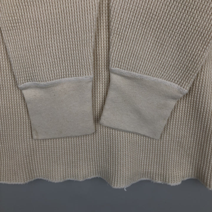 JE MORGAN Thermal Long-Sleeve T-Shirt, Waffle Pattern, Made in USA, Men's Size XL (equivalent) cotton ivory Vintage Second Hand