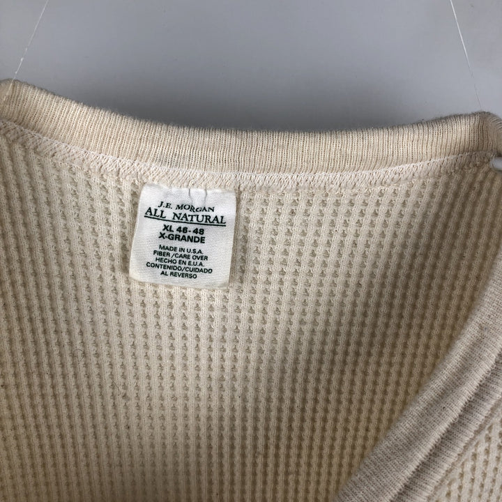 JE MORGAN Thermal Long-Sleeve T-Shirt, Waffle Pattern, Made in USA, Men's Size XL (equivalent) cotton ivory Vintage Second Hand