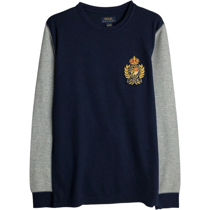 Ralph Lauren POLO RALPH LAUREN SLEEPWEAR Two-tone Thermal Long-Sleeve T-Shirt, Men's Size M (approx.) cotton navy blue type Vintage Second Hand