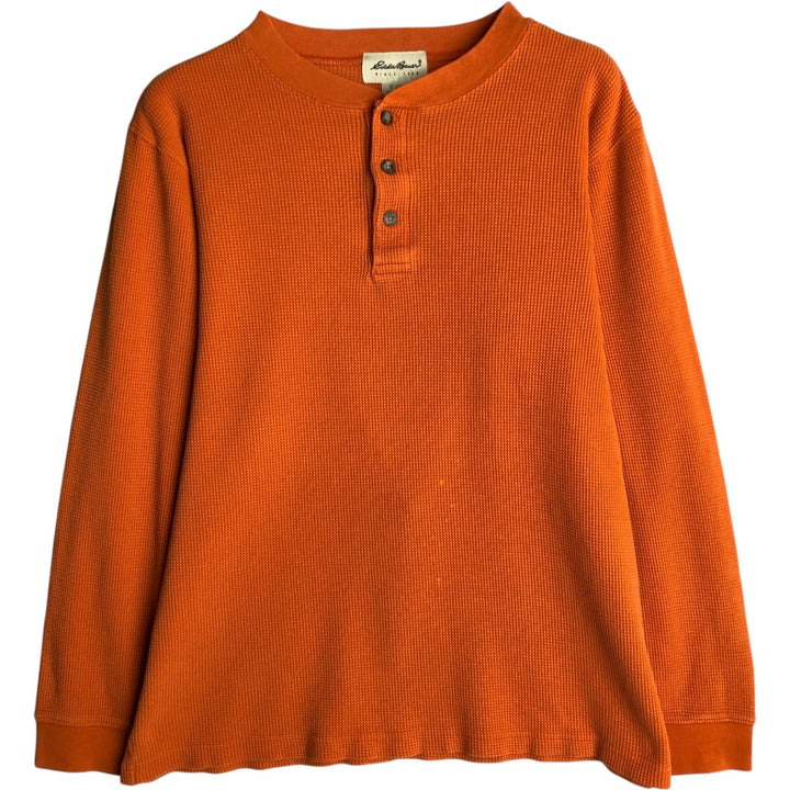 Eddie Bauer Henley Neck Thermal Long-Sleeve T-Shirt, Waffle Knit, Men's Size S (approx.) cotton orange type Vintage Second Hand