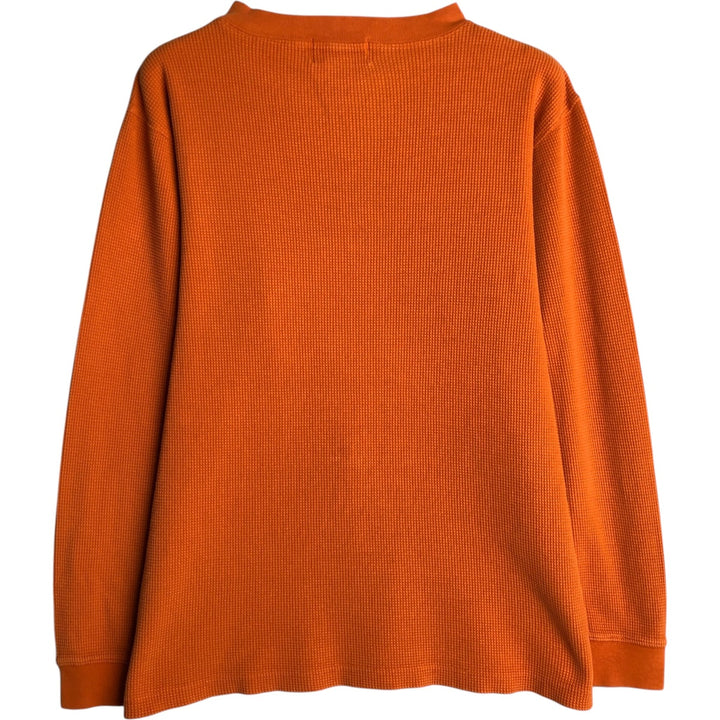 Eddie Bauer Henley Neck Thermal Long-Sleeve T-Shirt, Waffle Knit, Men's Size S (approx.) cotton orange type Vintage Second Hand
