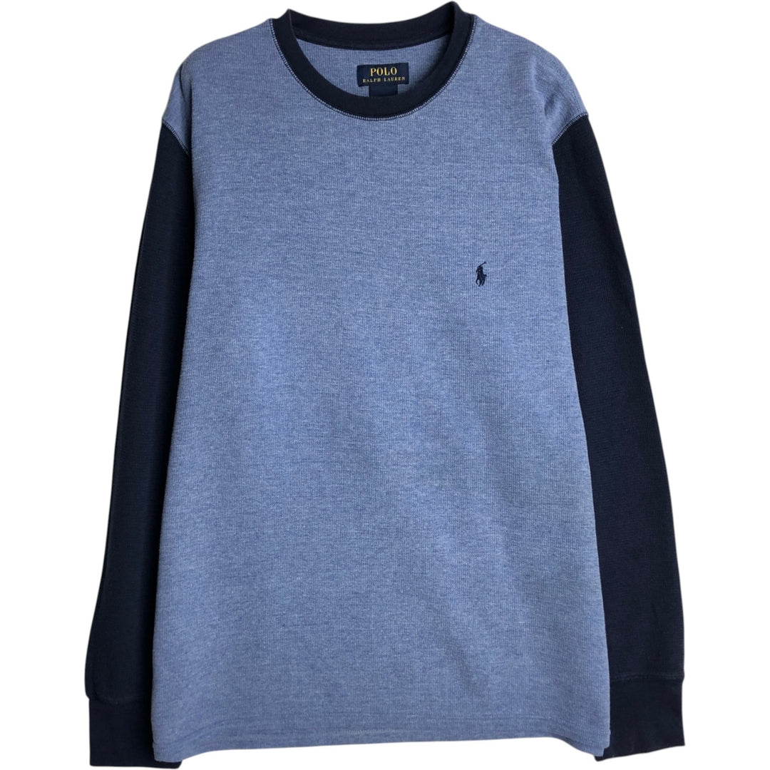 Ralph Lauren POLO RALPH LAUREN Two-tone Thermal Long-Sleeve T-Shirt, Men's Size XL (approx.) cotton Blue type light blue Vintage Second Hand