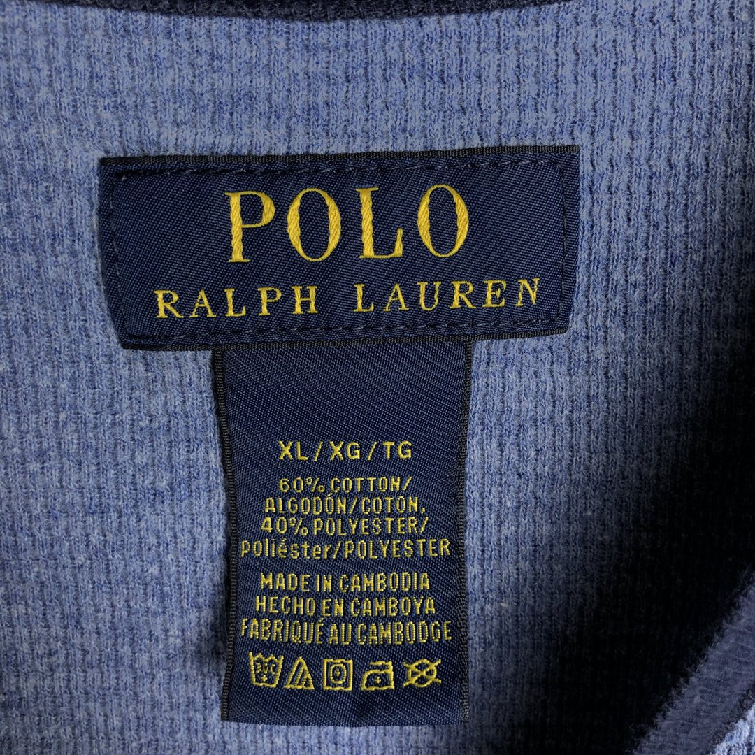 Ralph Lauren POLO RALPH LAUREN Two-tone Thermal Long-Sleeve T-Shirt, Men's Size XL (approx.) cotton Blue type light blue Vintage Second Hand