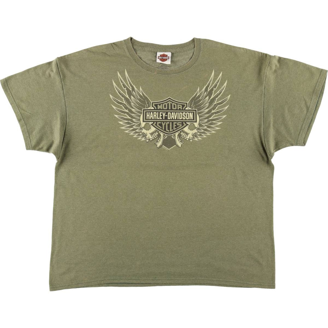 Harley-Davidson Skull Wing Motorcycle T-Shirt, Men's XL cotton Khaki type sage green Vintage Second Hand