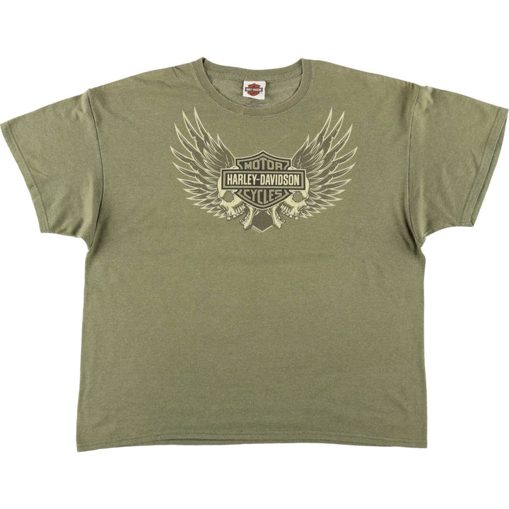 Harley-Davidson Skull Wing Motorcycle T-Shirt, Men's XL cotton Khaki type sage green Vintage Second Hand
