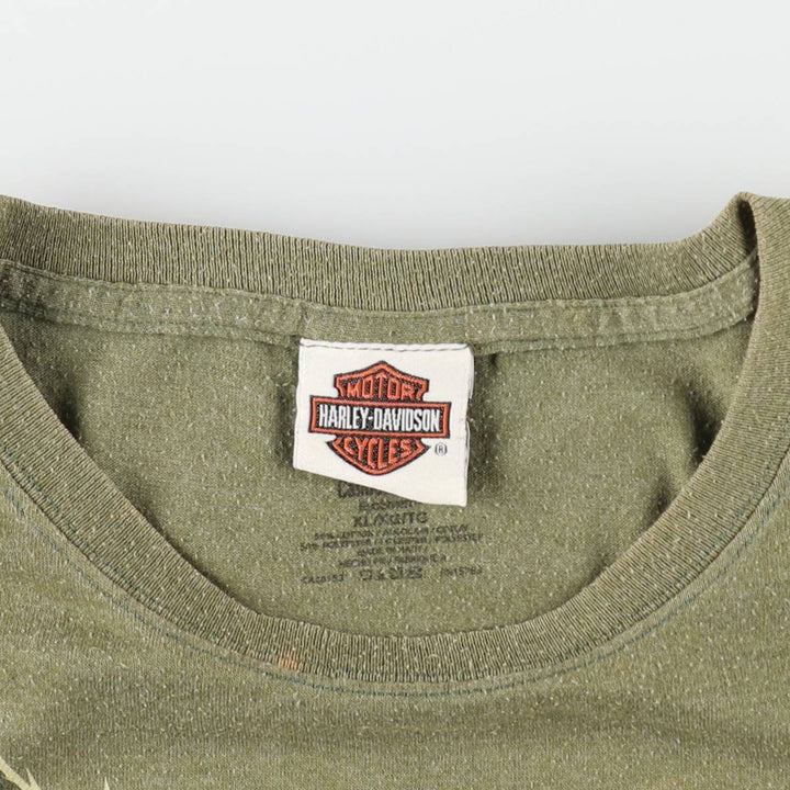 Harley-Davidson Skull Wing Motorcycle T-Shirt, Men's XL cotton Khaki type sage green Vintage Second Hand