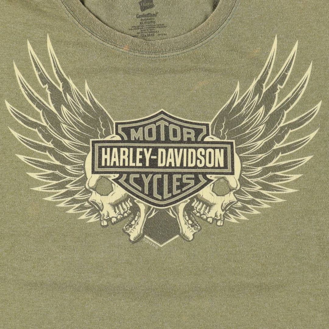 Harley-Davidson Skull Wing Motorcycle T-Shirt, Men's XL cotton Khaki type sage green Vintage Second Hand