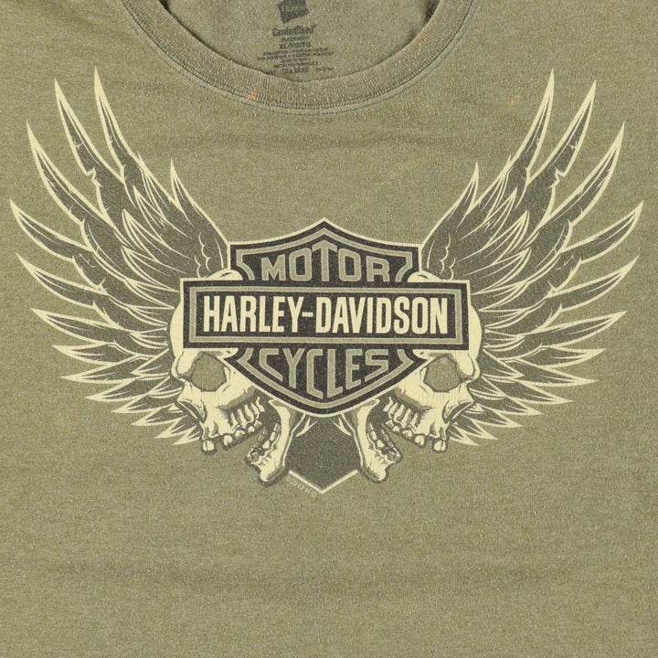 Harley-Davidson Skull Wing Motorcycle T-Shirt, Men's XL cotton Khaki type sage green Vintage Second Hand
