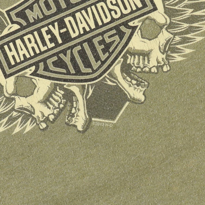 Harley-Davidson Skull Wing Motorcycle T-Shirt, Men's XL cotton Khaki type sage green Vintage Second Hand