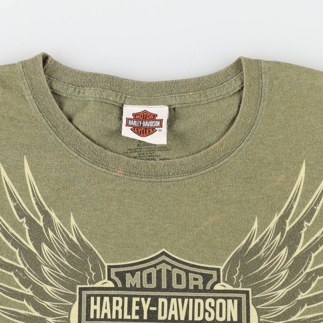 Harley-Davidson Skull Wing Motorcycle T-Shirt, Men's XL cotton Khaki type sage green Vintage Second Hand
