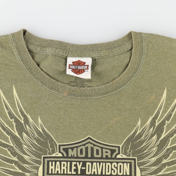 Harley-Davidson Skull Wing Motorcycle T-Shirt, Men's XL cotton Khaki type sage green Vintage Second Hand