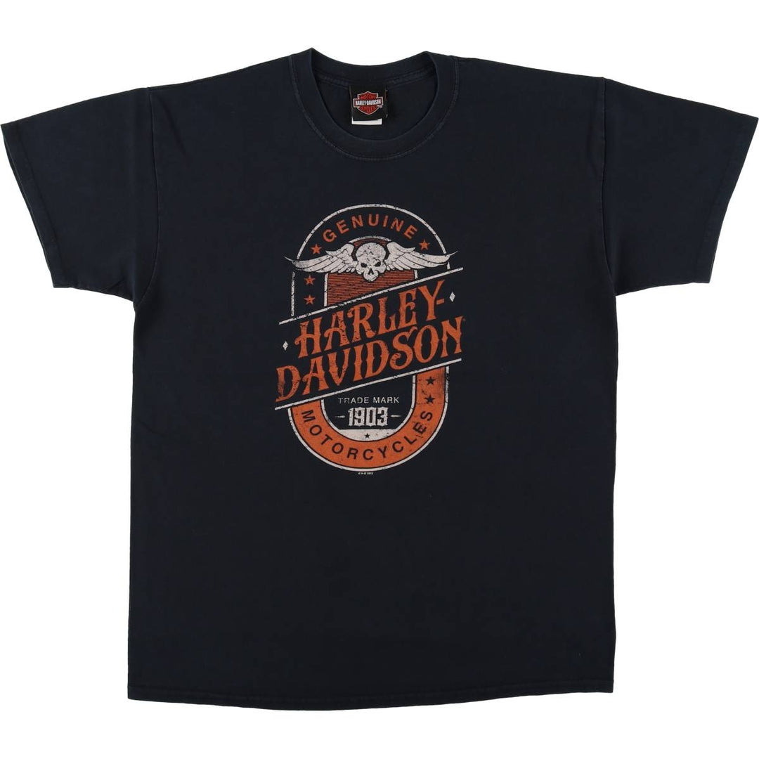 Harley-Davidson Skull Pattern Skull Wing Motorcycle Bike T-shirt Men's L size cotton black type Vintage Second Hand