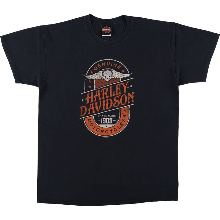 Harley-Davidson Skull Pattern Skull Wing Motorcycle Bike T-shirt Men's L size cotton black type Vintage Second Hand