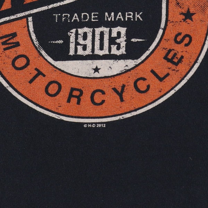 Harley-Davidson Skull Pattern Skull Wing Motorcycle Bike T-shirt Men's L size cotton black type Vintage Second Hand