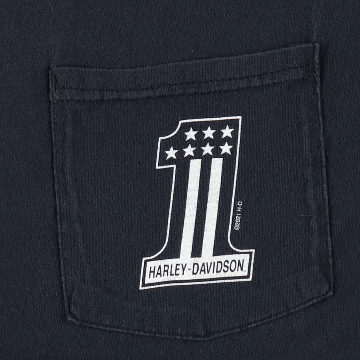 Harley-Davidson American flag and wolf pattern motorcycle t-shirt, men's size M (approx.) unclear black type Vintage Second Hand