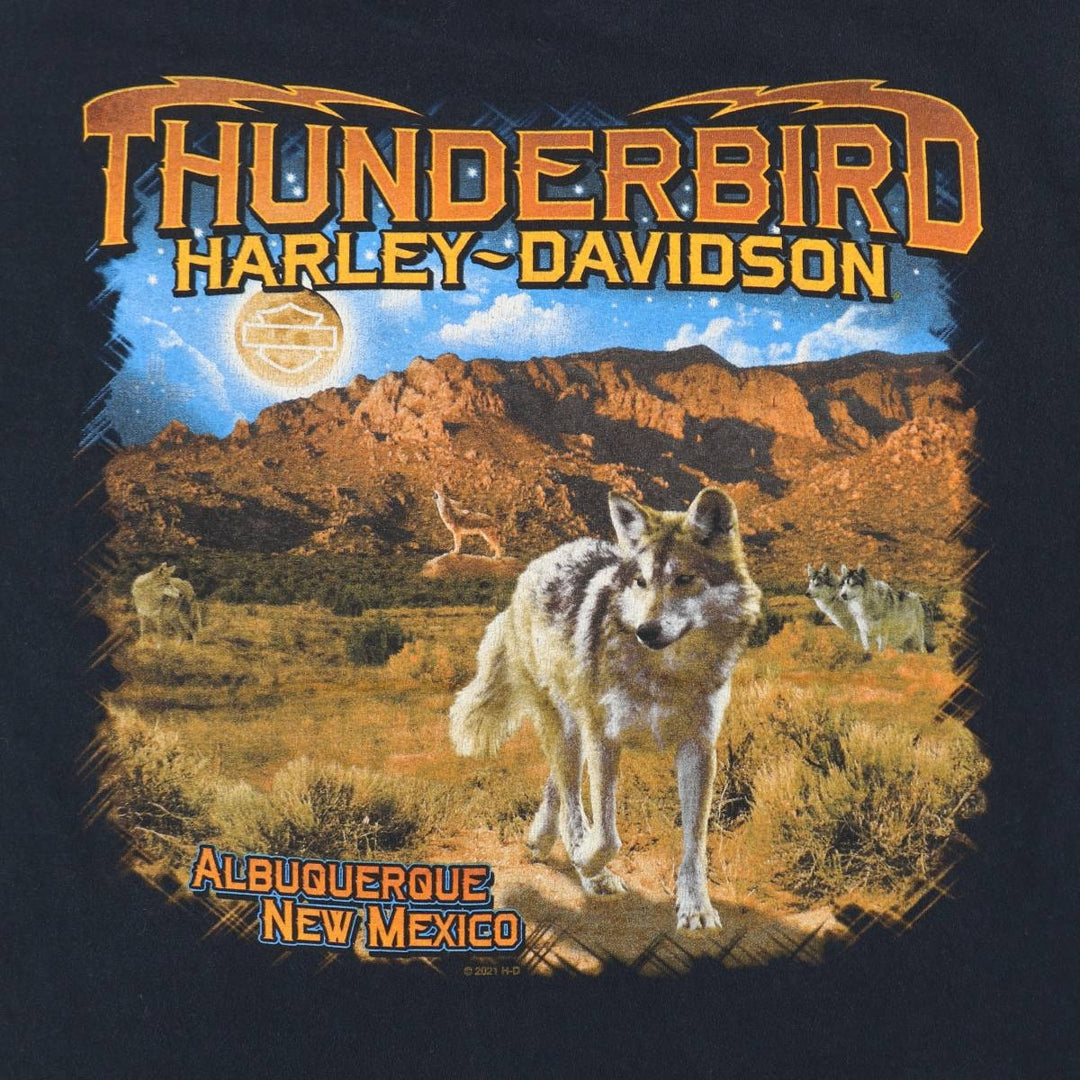 Harley-Davidson American flag and wolf pattern motorcycle t-shirt, men's size M (approx.) unclear black type Vintage Second Hand