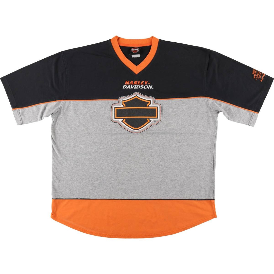 Harley-Davidson V-neck Motorcycle T-shirt, Men's XXL equivalent. unclear black type Vintage Second Hand