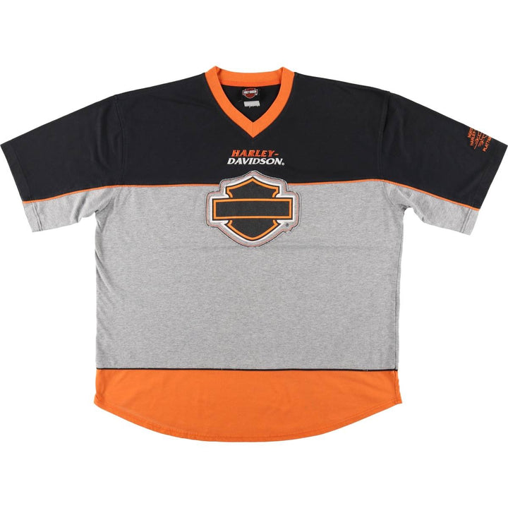 Harley-Davidson V-neck Motorcycle T-shirt, Men's XXL equivalent. unclear black type Vintage Second Hand