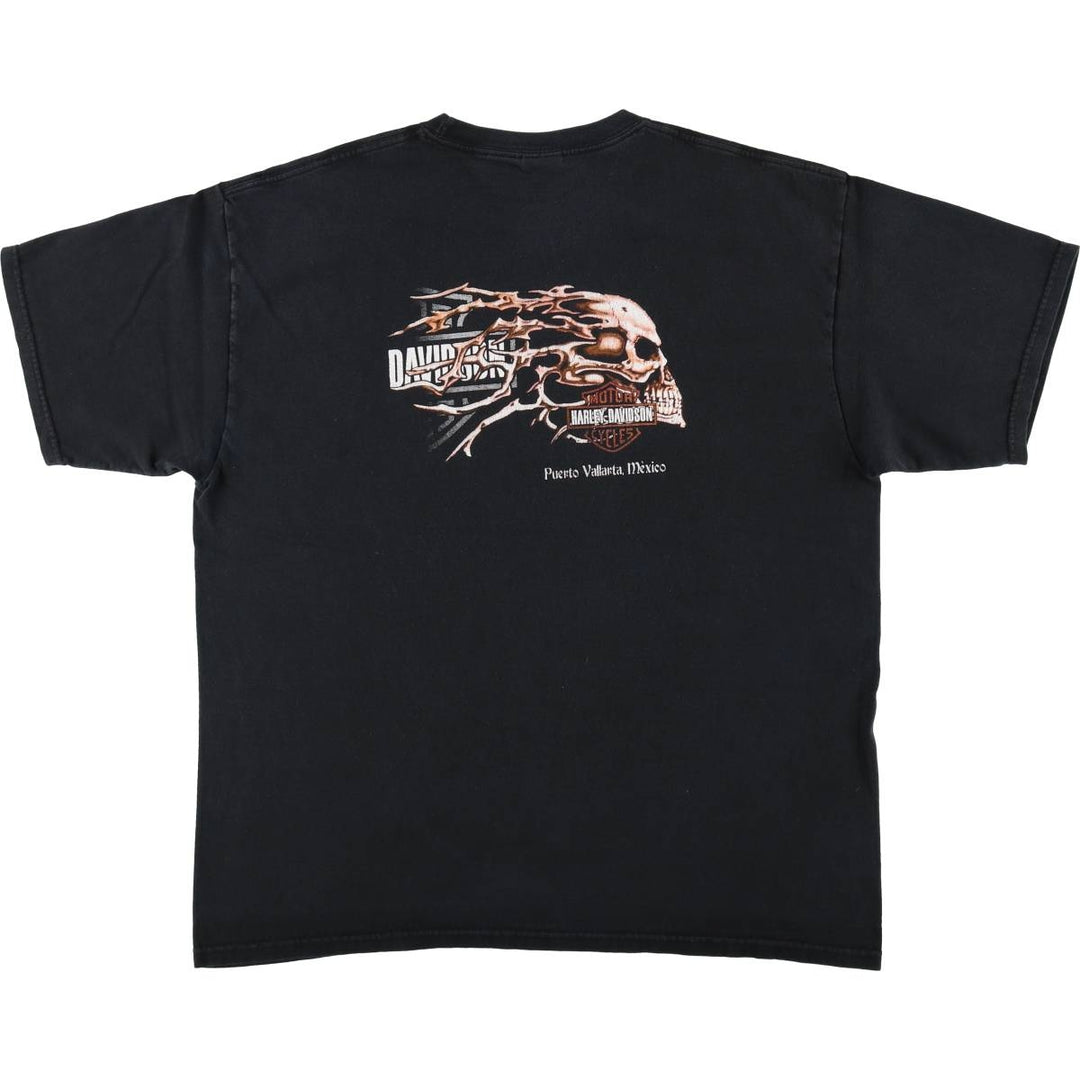 YAZBEK Harley-Davidson Skull Pattern Motorcycle T-Shirt (Men's XL equivalent) cotton black type Vintage Second Hand