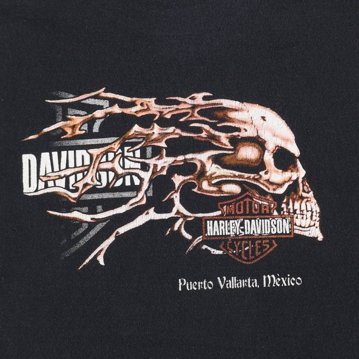 YAZBEK Harley-Davidson Skull Pattern Motorcycle T-Shirt (Men's XL equivalent) cotton black type Vintage Second Hand
