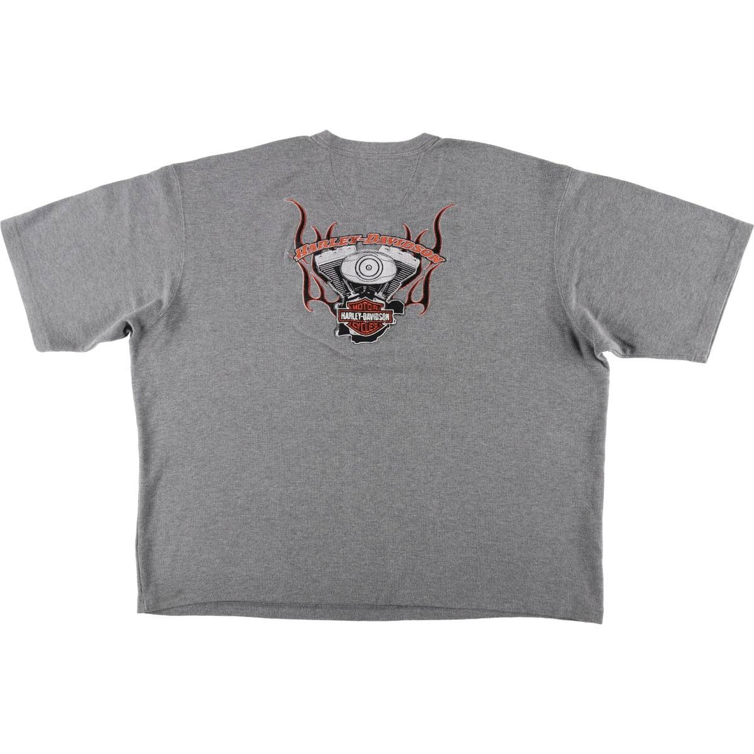 Harley-Davidson Fire Pattern Henley Neck Thermal Motorcycle T-Shirt, Men's XXL (approx.) cotton gray type Vintage Second Hand