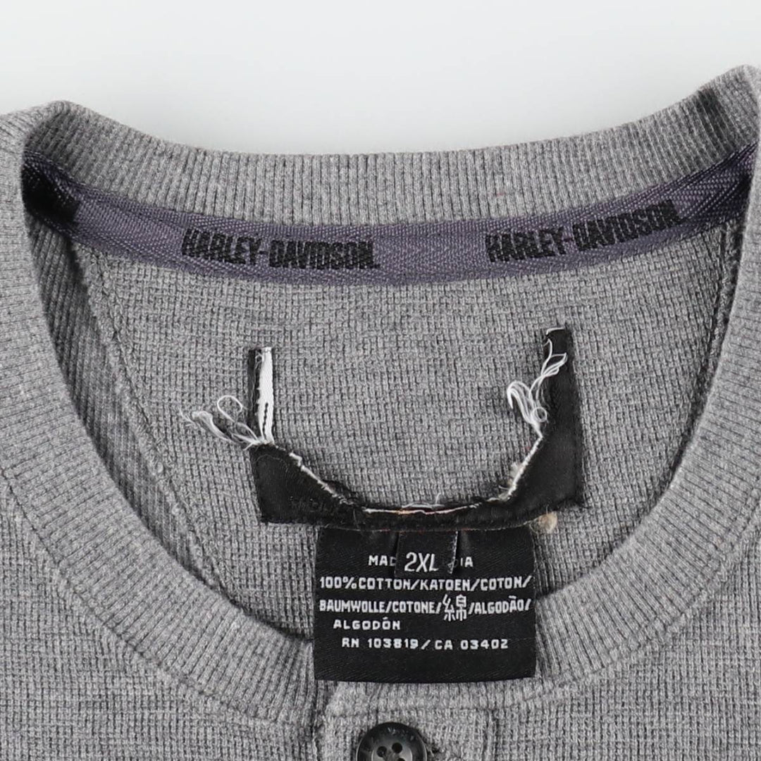 Harley-Davidson Fire Pattern Henley Neck Thermal Motorcycle T-Shirt, Men's XXL (approx.) cotton gray type Vintage Second Hand