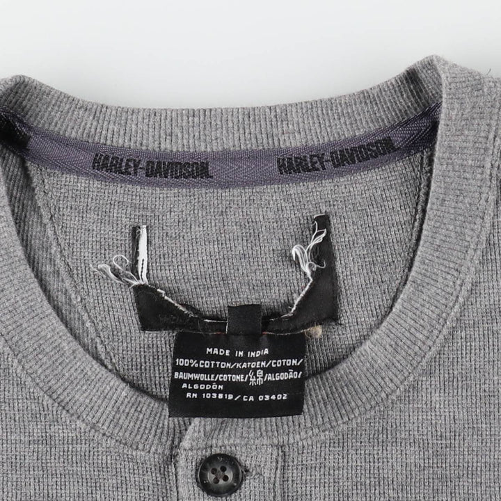 Harley-Davidson Fire Pattern Henley Neck Thermal Motorcycle T-Shirt, Men's XXL (approx.) cotton gray type Vintage Second Hand