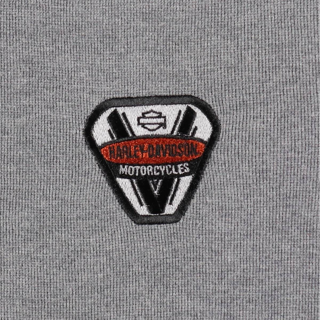 Harley-Davidson Fire Pattern Henley Neck Thermal Motorcycle T-Shirt, Men's XXL (approx.) cotton gray type Vintage Second Hand
