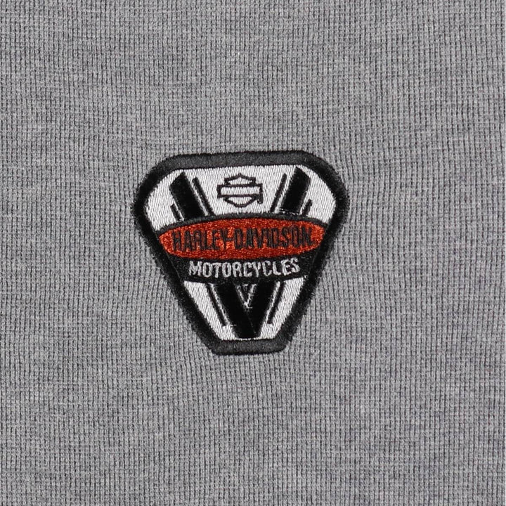 Harley-Davidson Fire Pattern Henley Neck Thermal Motorcycle T-Shirt, Men's XXL (approx.) cotton gray type Vintage Second Hand
