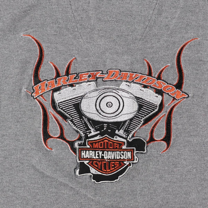 Harley-Davidson Fire Pattern Henley Neck Thermal Motorcycle T-Shirt, Men's XXL (approx.) cotton gray type Vintage Second Hand
