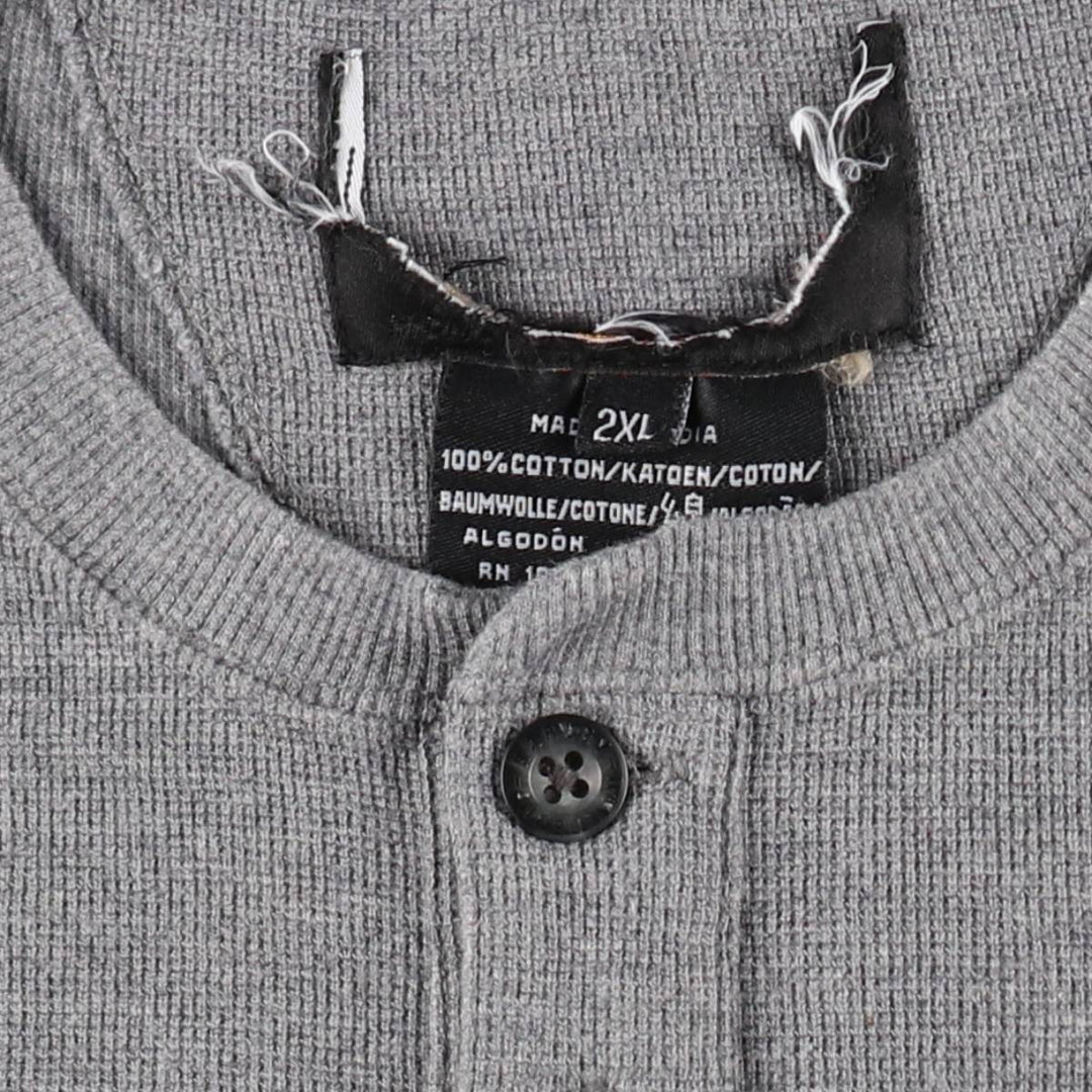Harley-Davidson Fire Pattern Henley Neck Thermal Motorcycle T-Shirt, Men's XXL (approx.) cotton gray type Vintage Second Hand