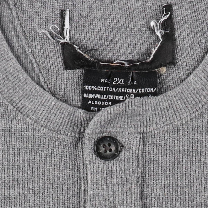 Harley-Davidson Fire Pattern Henley Neck Thermal Motorcycle T-Shirt, Men's XXL (approx.) cotton gray type Vintage Second Hand