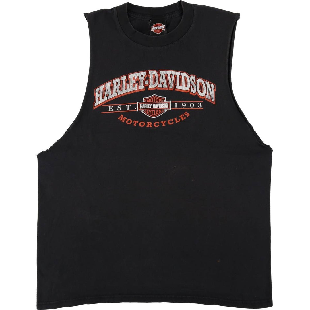 Harley-Davidson Cut-Off Motorcycle Bike T-Shirt, Men's Size L (approx.) cotton black type Vintage Second Hand