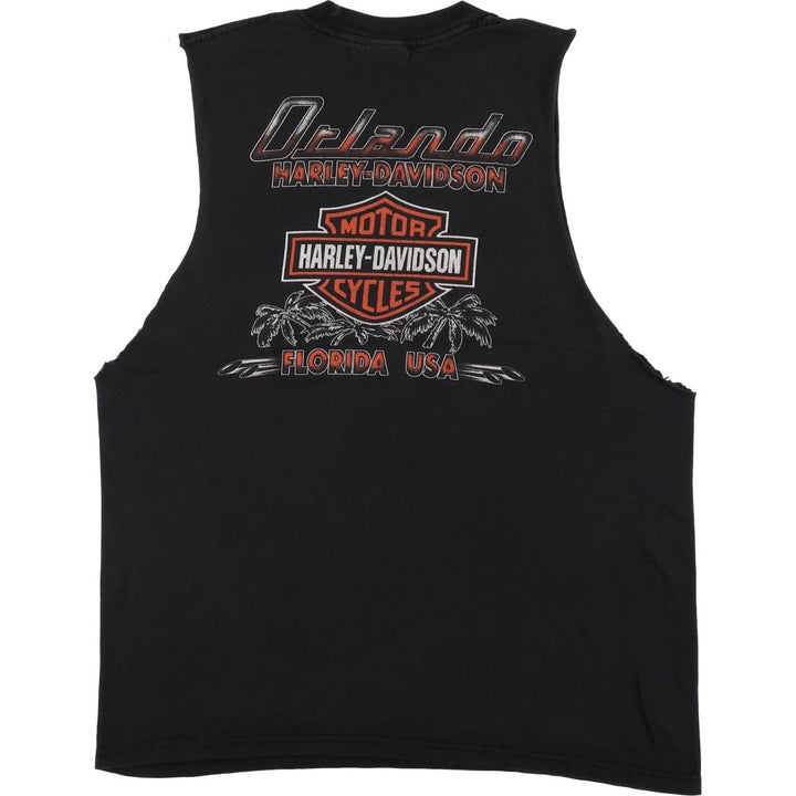 Harley-Davidson Cut-Off Motorcycle Bike T-Shirt, Men's Size L (approx.) cotton black type Vintage Second Hand
