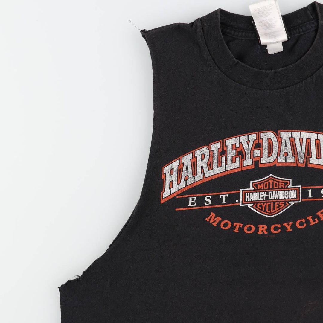 Harley-Davidson Cut-Off Motorcycle Bike T-Shirt, Men's Size L (approx.) cotton black type Vintage Second Hand