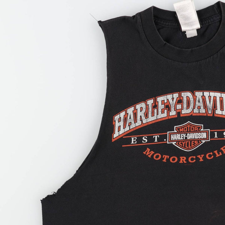 Harley-Davidson Cut-Off Motorcycle Bike T-Shirt, Men's Size L (approx.) cotton black type Vintage Second Hand