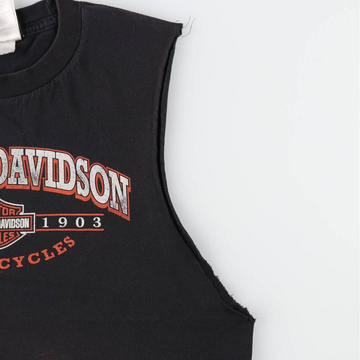 Harley-Davidson Cut-Off Motorcycle Bike T-Shirt, Men's Size L (approx.) cotton black type Vintage Second Hand