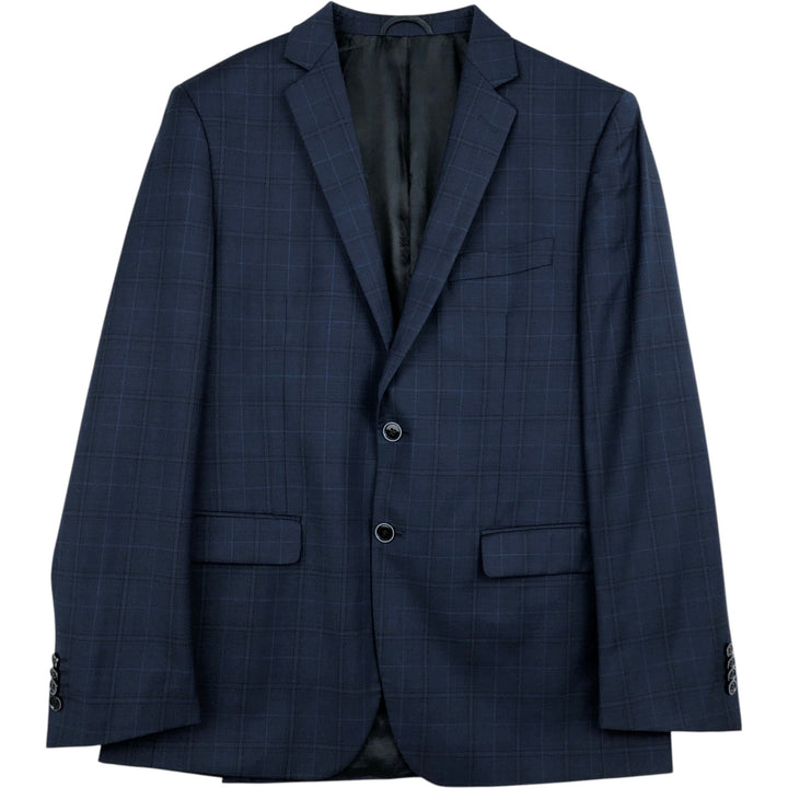 Pierre Cardin SLIM FIT Check Pattern Wool Tailored Jacket (Men's Size L equivalent) wool navy blue type Vintage Second Hand