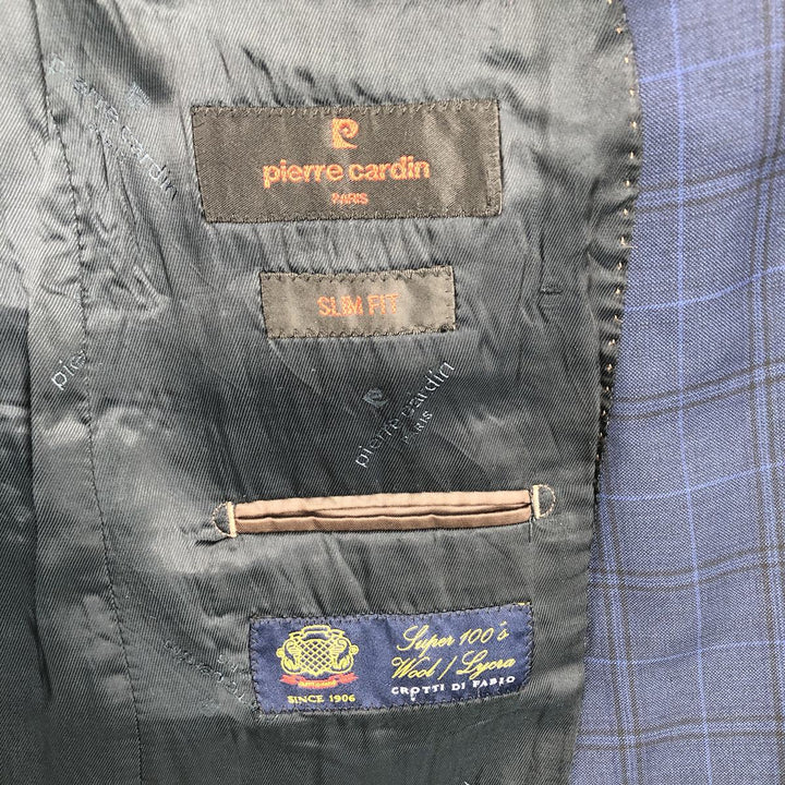 Pierre Cardin SLIM FIT Check Pattern Wool Tailored Jacket (Men's Size L equivalent) wool navy blue type Vintage Second Hand
