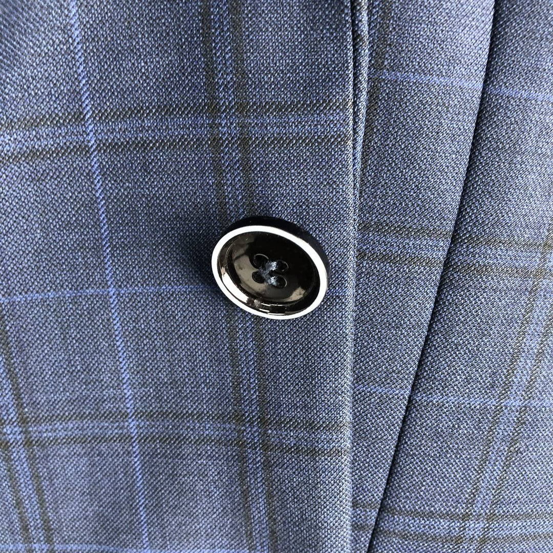 Pierre Cardin SLIM FIT Check Pattern Wool Tailored Jacket (Men's Size L equivalent) wool navy blue type Vintage Second Hand