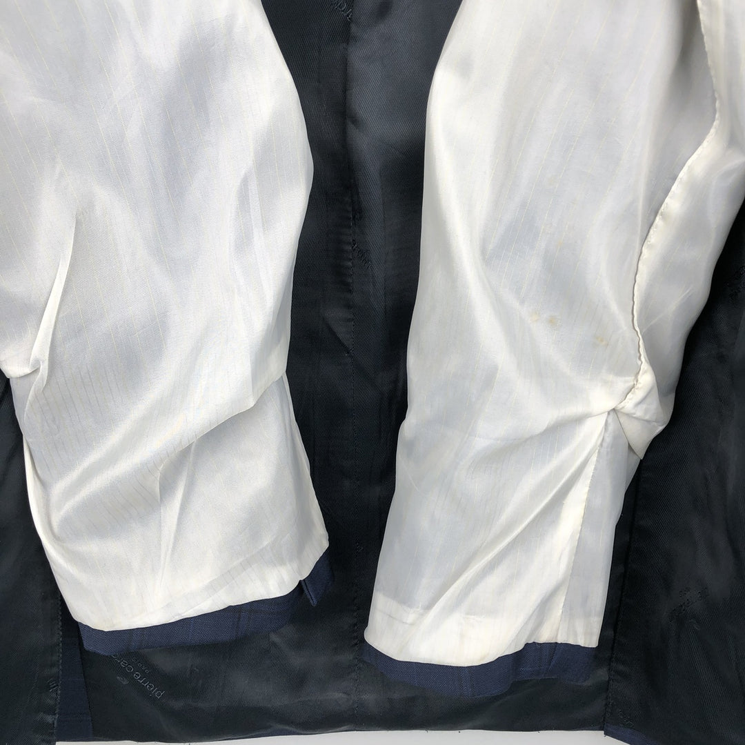 Pierre Cardin SLIM FIT Check Pattern Wool Tailored Jacket (Men's Size L equivalent) wool navy blue type Vintage Second Hand