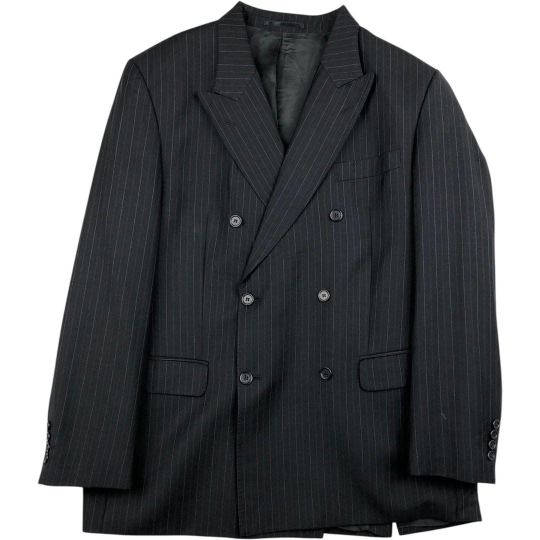 Ermenegildo Zegna Stripe Pattern Double-Breasted Peaked Lapel Wool Tailored Jacket, Men's Size L (approx.) wool black type Vintage Second Hand