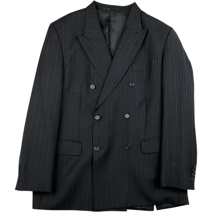 Ermenegildo Zegna Stripe Pattern Double-Breasted Peaked Lapel Wool Tailored Jacket, Men's Size L (approx.) wool black type Vintage Second Hand