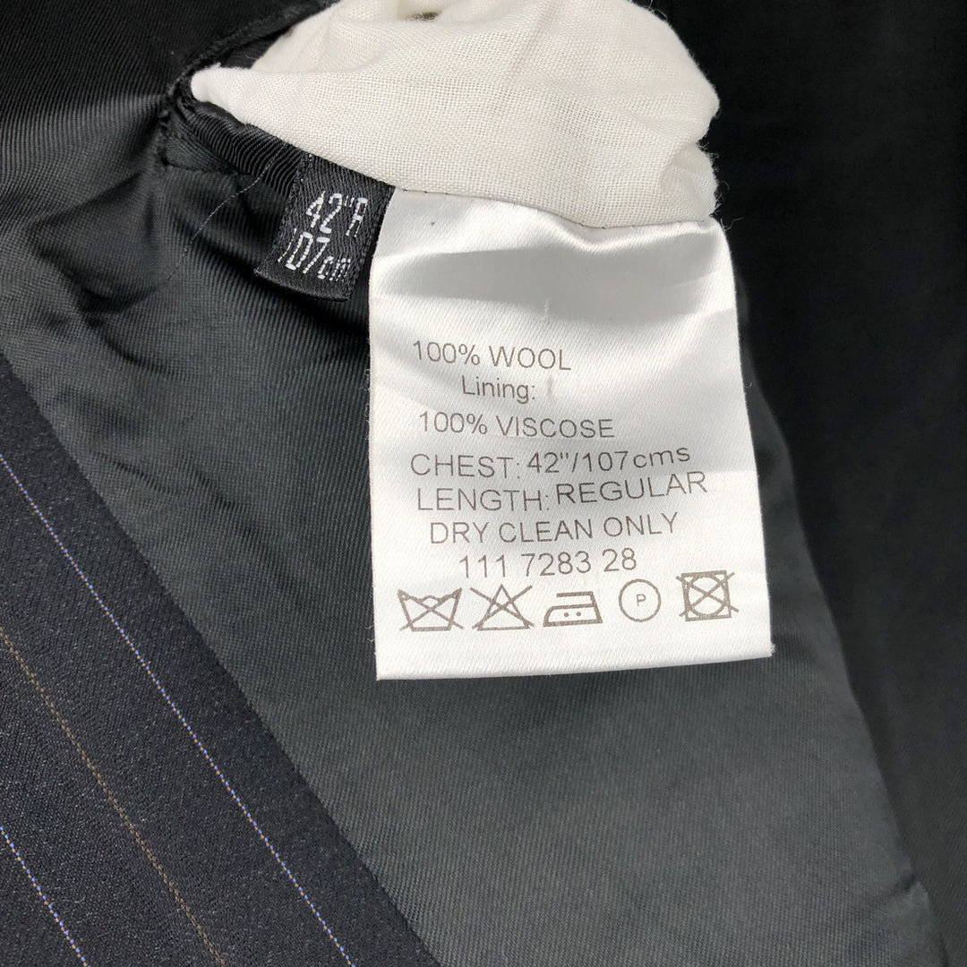 Ermenegildo Zegna Stripe Pattern Double-Breasted Peaked Lapel Wool Tailored Jacket, Men's Size L (approx.) wool black type Vintage Second Hand